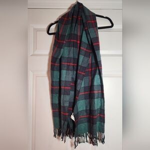 Gap Green And Red Plaid Acrylic Scarf With Fringe